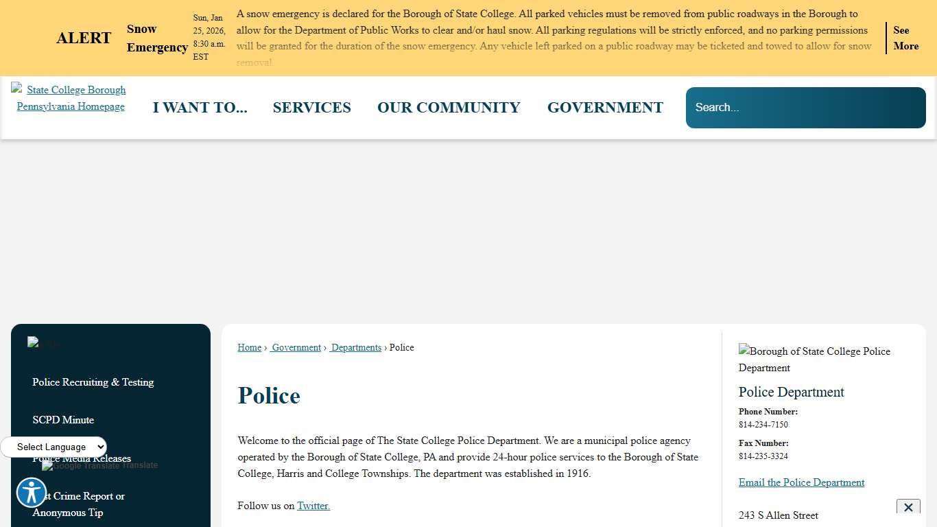 Police State College, PA - Official Website