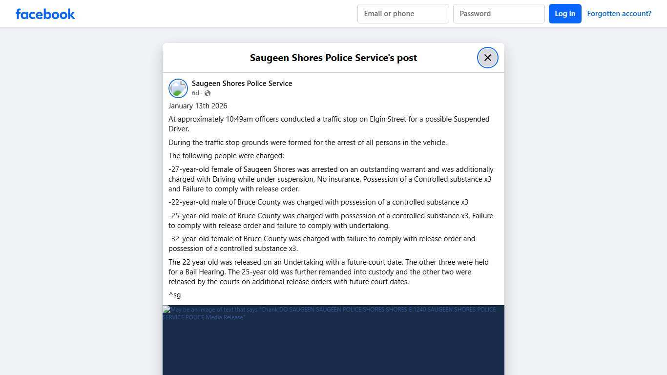 January 13th 2026 At... - Saugeen Shores Police Service Facebook